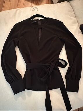 bebe Black Long-Sleeve Wrap Top